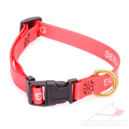 Red Dog Collar for Service Dogs Plastic Quick Release Brass Ring