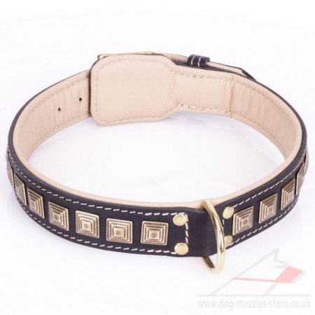 "Pyramid" Fashionable Black Leather Dog Collar With Studs