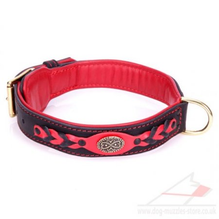 "Heavy Fire" Soft Red Leather Padded Dog Collar