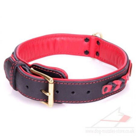"Heavy Fire" Soft Red Leather Padded Dog Collar