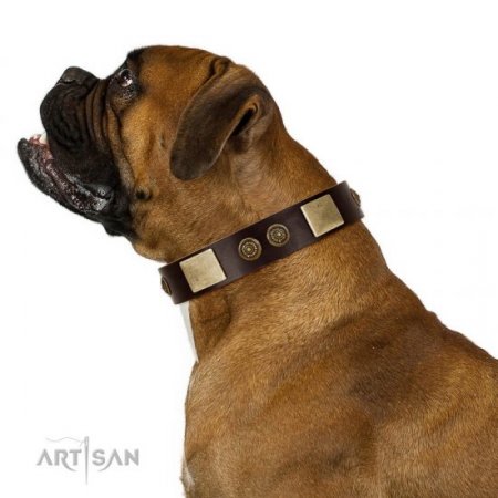 FDT Artisan Soft Brown Leather Dog Collar "Bow-Wow Effect"