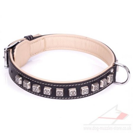 "Cube" Flexible Black Real Leather Dog Collar