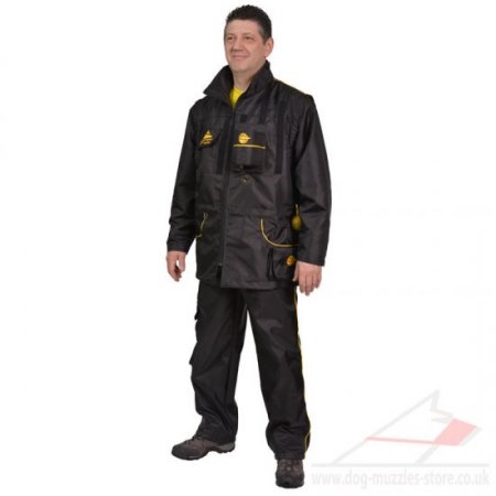 Black Nylon Dog Trainer Suit with Pockets and Adjustable Sleeves