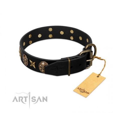 "Starry Saga" Black Leather Dog Collar With Studs FDT Artisan