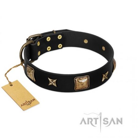 "Starry Harmony" Soft Black Leather Dog Collar FDT Artisan