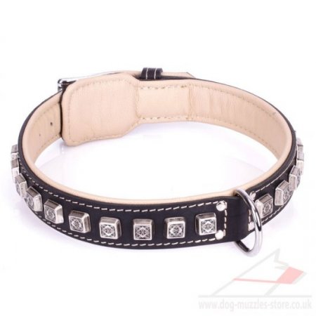 "Cube" Flexible Black Real Leather Dog Collar