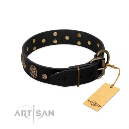 Adorable Black Leather Dog Collar "Pirate’s Spell" FDT Artisan
