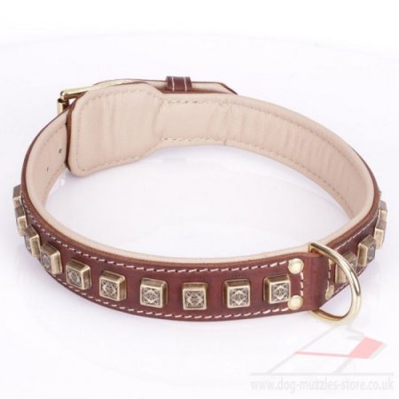 "Cube" Functional Brown Leather Studded Dog Collar