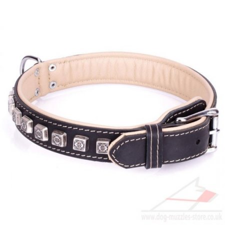 "Cube" Flexible Black Real Leather Dog Collar