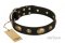 Artisan Black Leather Dog Collar with Smooth Brass Medallions