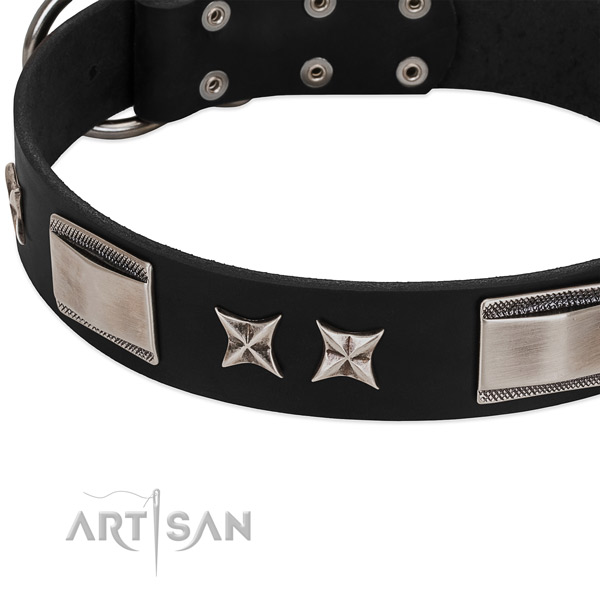 Artisan soft black leather dog collar online