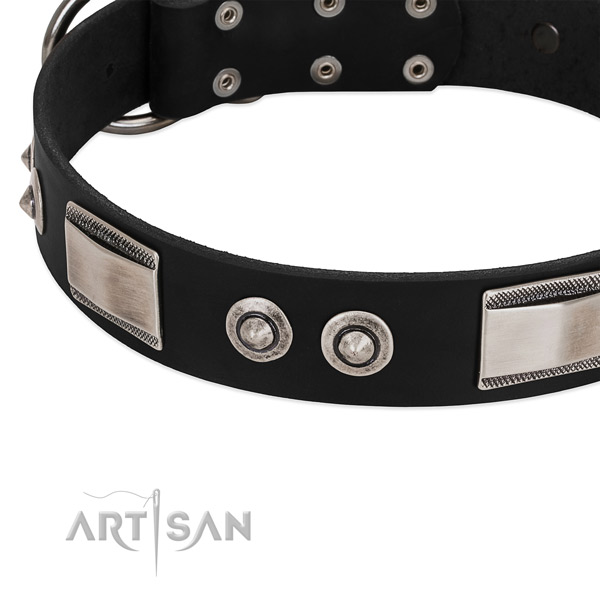 Artisan large wide leather dog collar